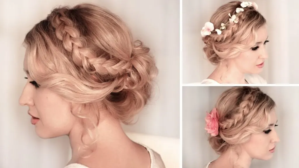 braided-updo-hairstyle-for-medium-hair-with-flowers