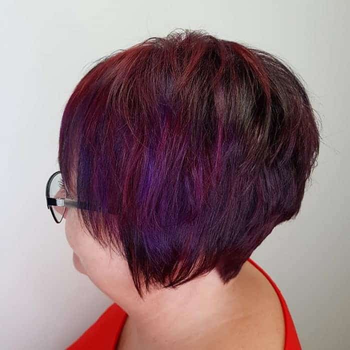 brown hair with red and purple highlights