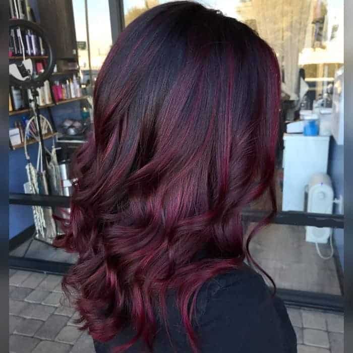 brown hair with red balayage highlights