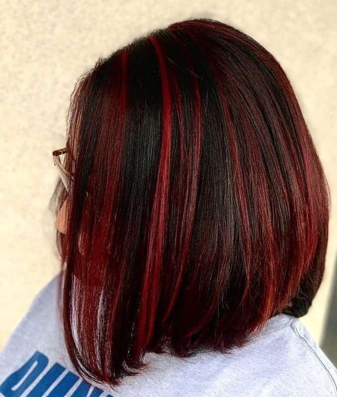 chocolate brown hair with red highlights