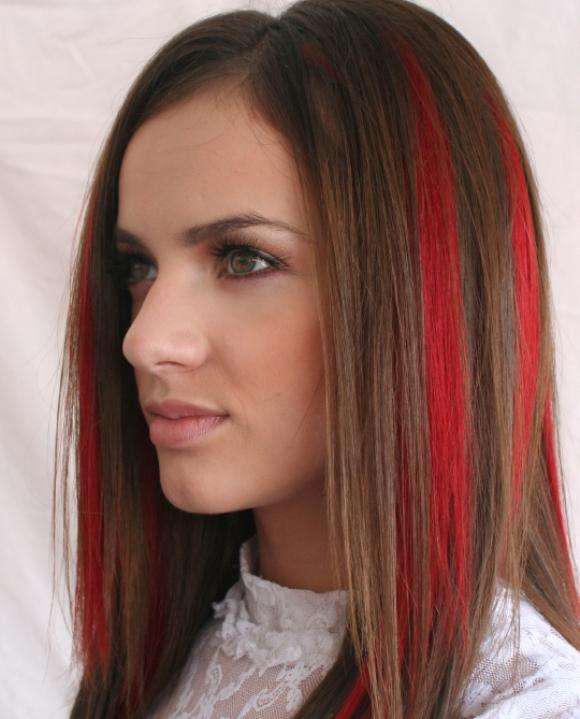 light brown hair with red highlights
