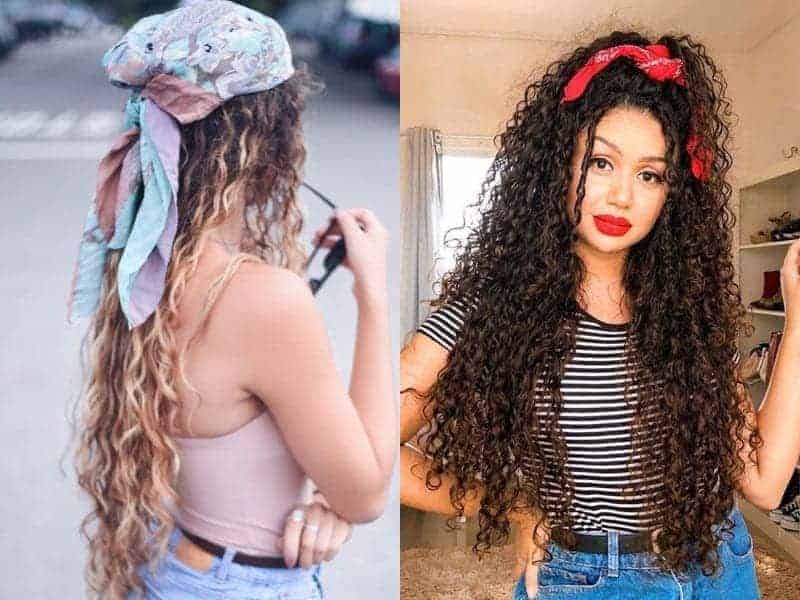 Long Curly Hairstyle With Bandana